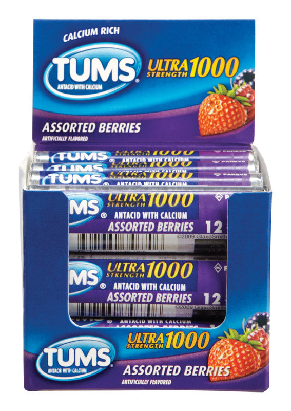 TUMS Ultra Strength Chewable Antacid Tablets for Heartburn Relief and Acid Indigestion Relief, Assorted Berries - 12 Count