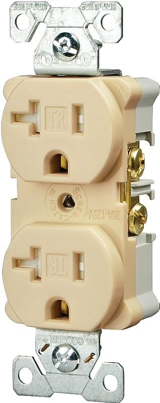 EATON TRBR20V-BXSP Arrow Hart Tamper Resistant Duplex Receptacle, 125 V, 20 A, 2 Pole, 3 Wire, Ivory