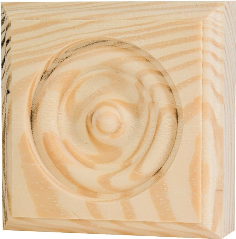 WADDELL MANUFACTURING RTB-35 Rosette Trim Pine Block Molding, 3.75 x 3.75 x 1"