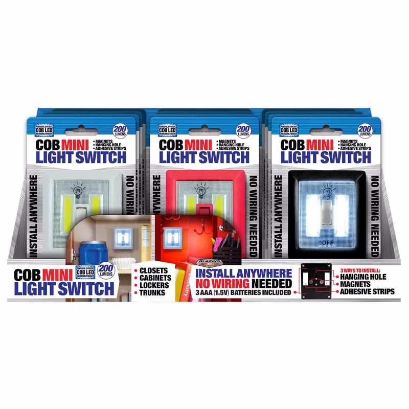 Blazing LEDz Cob Mini Manual Battery Powered LED Light Switch - Case of: 12