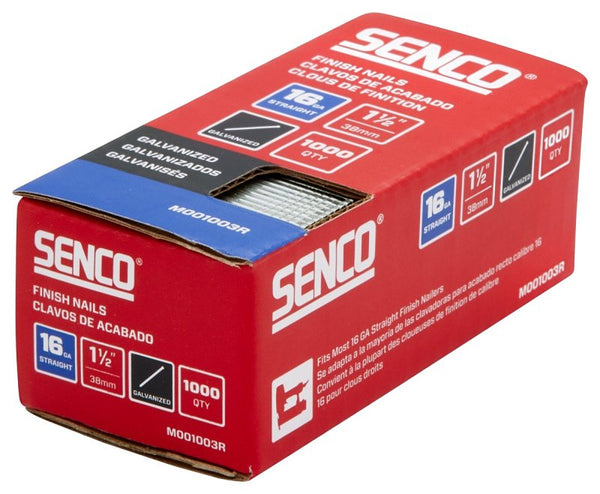 SENCO M001003R 1-1/2" 16 Gauge Straight Finish Nails, Galvanized Finish 1,000 Count Pack