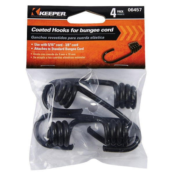 KEEPER 06457 Vinyl Coated Steel Bungee Hooks for Cord Size 5/16"-3/8", 4 Pack