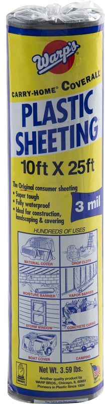 WARP BROTHERS Carry-Home SP-3CH10-B Poly Film, 25 ft L, 10 ft W, Black