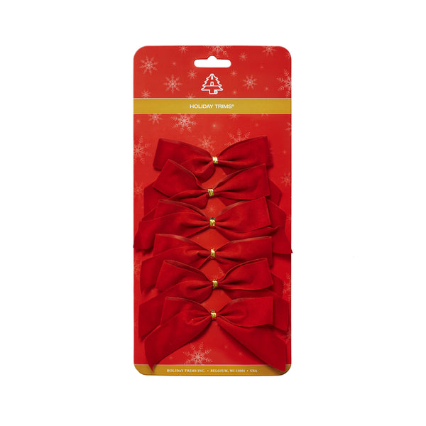 HOLIDAY TRIM 7920 6-Pack 2-Loop Velvet Bow for Decoration, Red