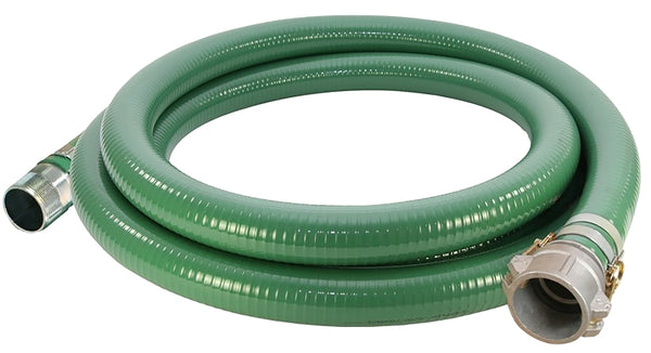 Abbott Rubber PVC Suction Hose Assembly, Green, 2" Female Cam and Groove X Male NPT, 65 psi Max Pressure, 20' Length, 2" ID (1240-2000-20-CN)
