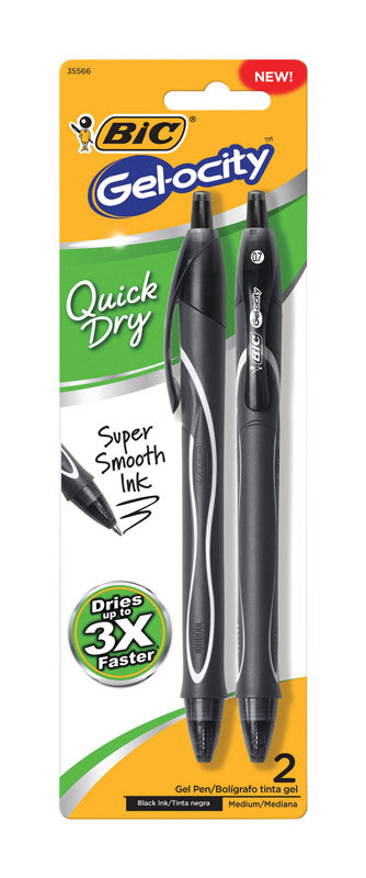 Bic RGLCGP21-BLK Gel-ocity Retractable Quick Dry Gel Pen44; Black - Pack of 2
