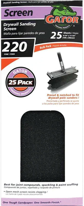 Gator Clamp-On Precut Drywall Sanding Screen, 4-1/4" x 11-1/4", 220 Grit, 25 Pack 3300