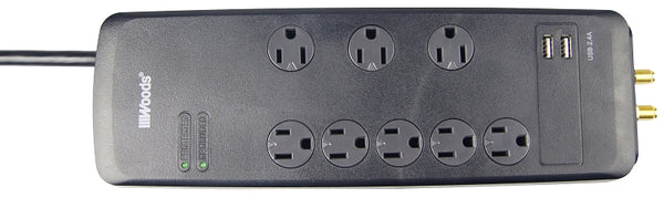 Woods Surge, Protector 8-Out Coax USB 3540J 6' Black 41629