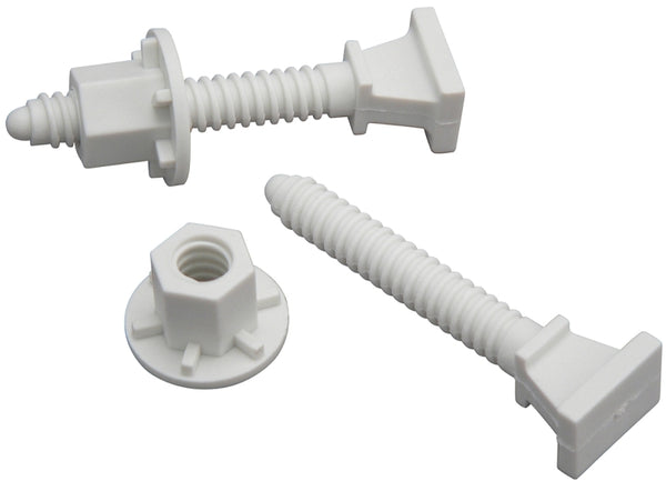 Plumb Pak PP835-19 Toilet Bolt Set with Open Cap Nut, 2-3/8 in, Plastic, One Size, No Color