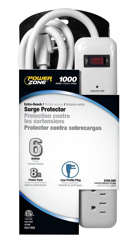 PowerZone Strip Surge 6OUT 1000J 8FT WHT OR802126