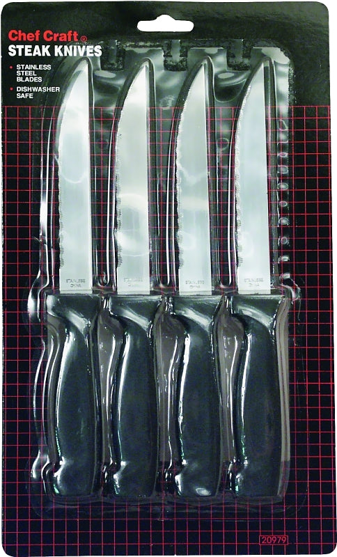 Chef Craft Select Steak Knife Set, 4.5 inch blade 8.25 inches in length 4 piece set, Black