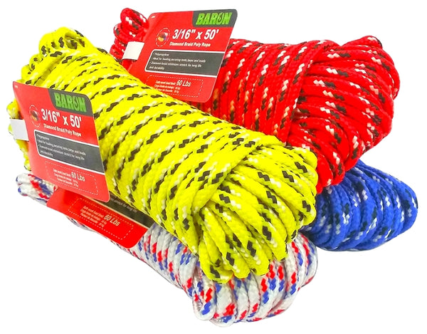BARON MFG Rope Poly DMND BRD 3/16INX50FT 42607