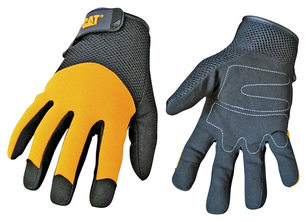 Cat CAT012215J Spandex Back Gloves - Yellow/Black, Jumbo, Padded Synthetic Leather Palm Gloves with Mesh Upper Back