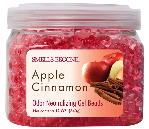 SMELLS BEGONE Odor Eliminator Gel Beads - Air Freshener - Eliminates Odor in Bathrooms, Cars, Boats, RVs and Pet Areas - Made with Essential Oils - Apple Cinnamon Scent - 12 Ounce 52812