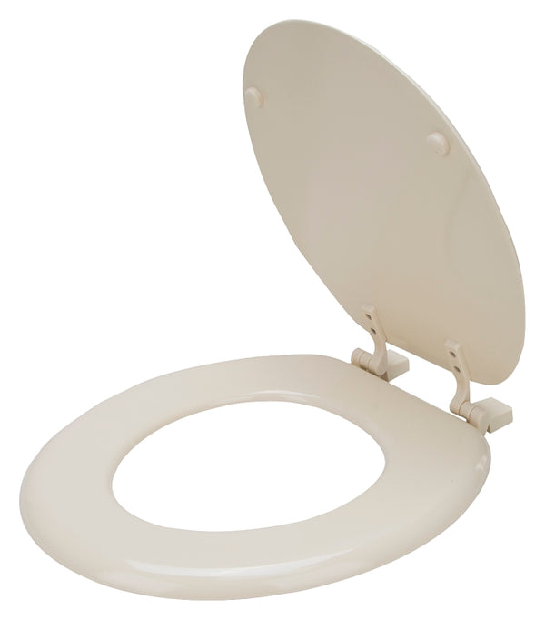 Mintcraft ProSource T-17WM-B-3L Toilet Seat, Round, MDF Molded Fiberboard, Bone, Plastic Hinge