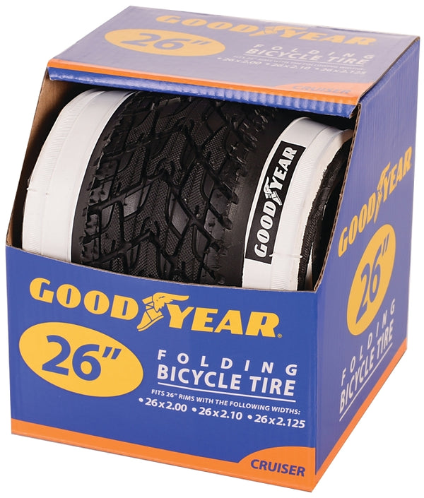 Goodyear Folding Bead Cruiser Bike Tire, 26" x 2/2.125", White Wall 91124