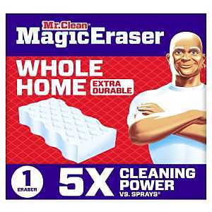 Mr. Clean Magic Eraser Sponge, All Purpose, Cleaning Scrubber, Wall, Sneaker, Kitchen, Bathroom Cleaner, Shower Cleaning Supplies, Melamine Sponge, Cleaning Pads, Whole Home Extra Durable, 1ct