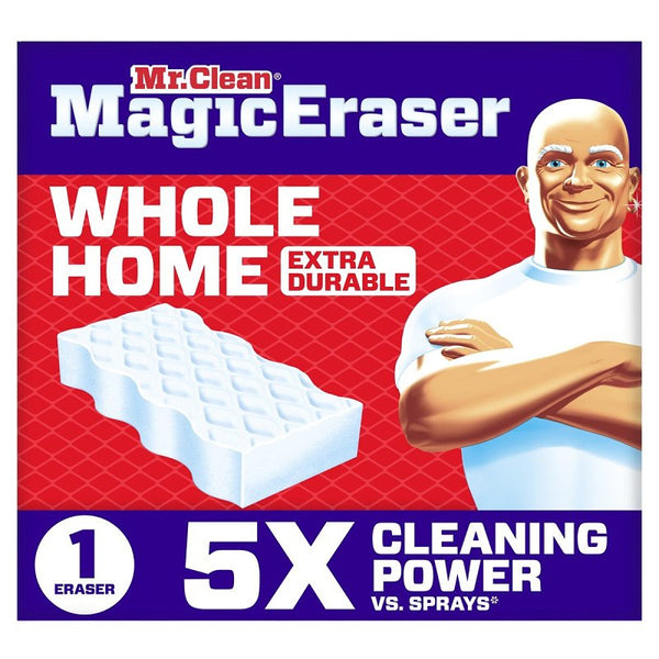 Mr. Clean Magic Eraser Sponge, All Purpose, Cleaning Scrubber, Wall, Sneaker, Kitchen, Bathroom Cleaner, Shower Cleaning Supplies, Melamine Sponge, Cleaning Pads, Whole Home Extra Durable, 1ct 030772228798