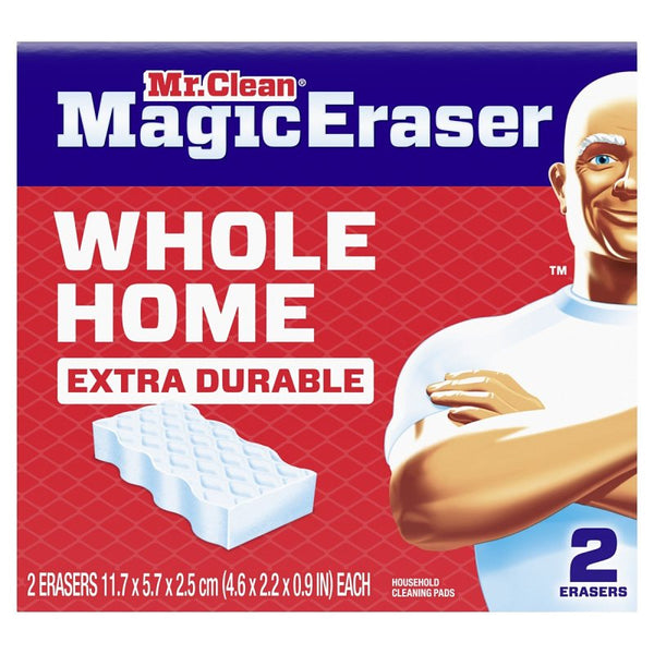 Mr. Clean Magic Eraser Sponge, All Purpose Cleaner, Cleaning Scrubber, Wall, Sneaker, Kitchen, Bathroom Cleaner, Shower Cleaning Supplies, Melamine Sponge, Cleaning Pads, Whole Home Extra Durable, 2ct 030772228835