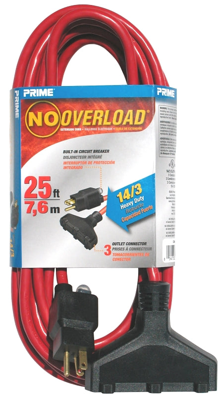Prime Wire & Cable CB614725 Overload Extension Cords, Outdoor, Triple Tap, Ft, 25 Feet