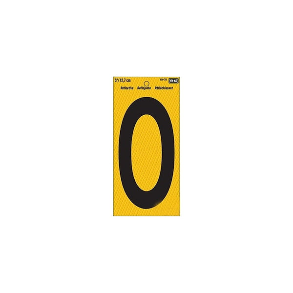 Hy-Ko RV-75/0 5" Black/Yellow Vinyl Self-Stick Reflective House Number 0