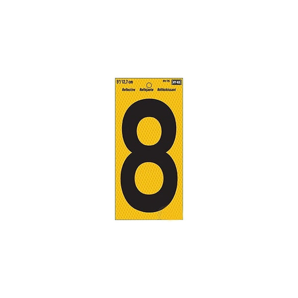 Hy-Ko Products HY-KO PROD CO RV-75/8 5" BLK/YEL 8 Hy-ko Reflective Number
