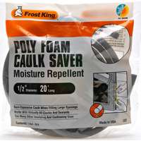 Frost King C22H Caulk Saver, 1/2 in Dia, 20 ft L, Polyfoam, Gray