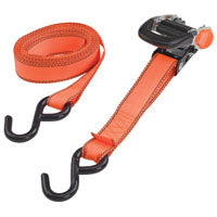 ProSource FH4013 Tie-Down, 1-1/4 in W, 16 ft L, Polyester Webbing, Metal Ratchet, Orange, 700 lb, S-Hook End Fitting