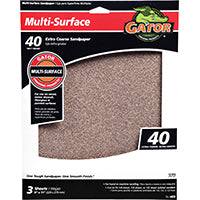 Gator 4439 Sanding Sheet, 11 in L, 9 in W, 40 Grit, Coarse, Aluminum Oxide Abrasive