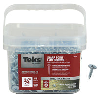 Teks 21506 Lath Screw, #8 Thread, Truss Head, Phillips Drive, Sharp Point, Steel, Zinc