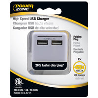 Powerzone ORUSB340 Outlet Charger with Light, 3.4 A, White