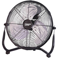 PowerZone LF-14 Floor Fan, 120 VAC, 14 in Dia Blade, 3-Blade, 3-Speed, 3 Speed, 120 deg Rotating, Black