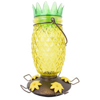 Perky-Pet 9110-2 Top-Fill Bird Feeder, Pineapple Top, 28 oz, Nectar, 5-Port/Perch, Glass/Plastic, 10.63 in H