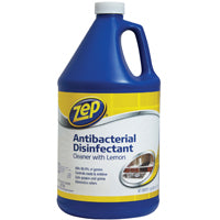 Zep ZUBAC128 Disinfectant Cleaner, 1 gal, Liquid, Lemon, Clear