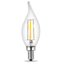 Feit Electric BPCFC40/927CA/FIL/2 LED Bulb, Decorative, Flame Tip Lamp, 40 W Equivalent, E12 Lamp Base, Dimmable, Clear
