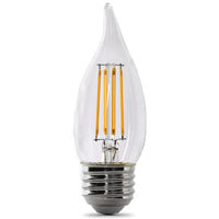 Feit Electric BPCFC40950CAFIL/2/RP LED Bulb, Decorative, Flame Tip Lamp, 40 W Equivalent, E12 Lamp Base, Dimmable