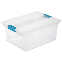 Sterilite 19658604 Clip Box, Plastic, Blue Aquarium/Clear, 14 in L, 11 in W, 6-1/4 in H