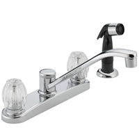 DELTA P225LF Kitchen Faucet with Side Sprayer, 1.8 gpm, 2-Faucet Handle, Chrome Plated, Deck Mounting, Knob Handle