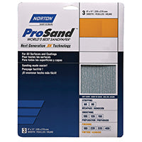 NORTON ProSand 07660702625 Sanding Sheet, 11 in L, 9 in W, Very Fine, 220 Grit, Aluminum Oxide Abrasive