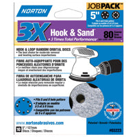 Norton 3X 5 & 8 Hole Universal Vacuum Abrasive Fiber Disc, Fiber Backing, Hook & Loop, Aluminum Oxide, 5 in. Diameter, Grit P80 (Pack of 10)