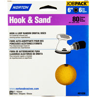 Norton 07660701636 Hook and Sand Universal Vac Hole Abrasive Disc with Hook and Loop Attachment, Paper Backing, Aluminum Oxide, 6 Holes, 6'' Diameter, Grit P80 Coarse (Pack of 25)