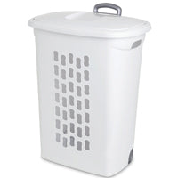 Sterilite 12228003 Wheeled Hamper, 2 bu Capacity, Plastic Bag, White, 12.8 in W, 19.6 in H, 28.2 in D