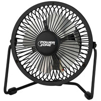 PowerZone CZHV4RSB-BK Mini Fan, 120 VAC, 4 in Dia Blade, 4-Blade, 1-Speed, 1 Speed, 360 deg Rotating, Black