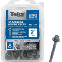 Teks 21416 Roofing Screw, #12 Thread, Coarse Thread, Hex Drive, Drill Point, Steel, Zinc