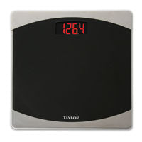 Taylor 7562 Bathroom Scale, 400 lb Capacity, LCD Display, Glass Housing Material, Black, 12 in OAW, 12 in OAD