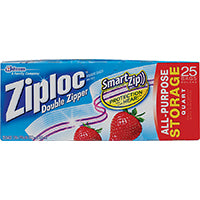 Ziploc 00330 Storage Bag, 1 qt Capacity, Plastic