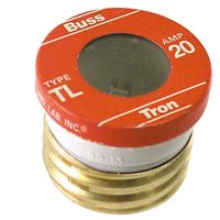 Bussmann BP/TL-20 Plug Fuse, 20 A, 125 V, 10 kA Interrupt, Plastic Body, Time Delay Fuse