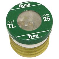 Bussmann BP-TL-25 Plug Fuse, 25 A, 125 V, 10 kA Interrupt, Plastic Body, Time Delay Fuse