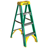 WERNER 5904 Step Ladder, 8 ft Max Reach H, 3-Step, 225 lb, Type II Duty Rating, 3 in D Step, Fiberglass, Yellow