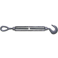 BARON 16-3/8X6 Turnbuckle, 1000 lb Working Load, 3/8 in Thread, Hook, Eye, 6 in L Take-Up, Galvanized Steel